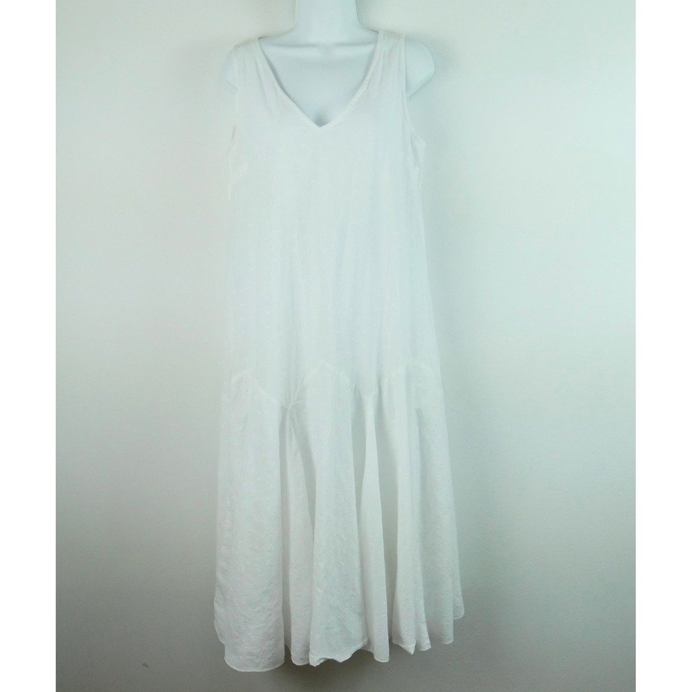 Vintage Y2K White Cotton Eyelet Midi Maxi Dress M Cottagecore Coastal Prairie